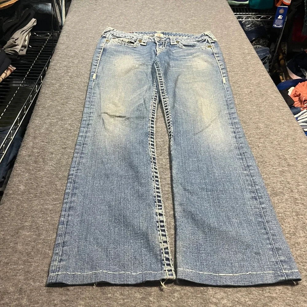 True Religion Johnny Super T Baggy Wide Leg Jeans Blue Mega Stitch 32x31 USA